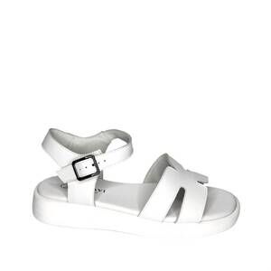 NEW BONAVI women's low-heel leather sandal in white